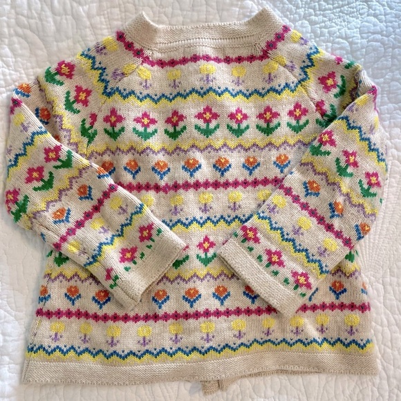 Baby Boden Flower Fair Isle Cardigan 12-18 Mo. - Picture 4 of 5